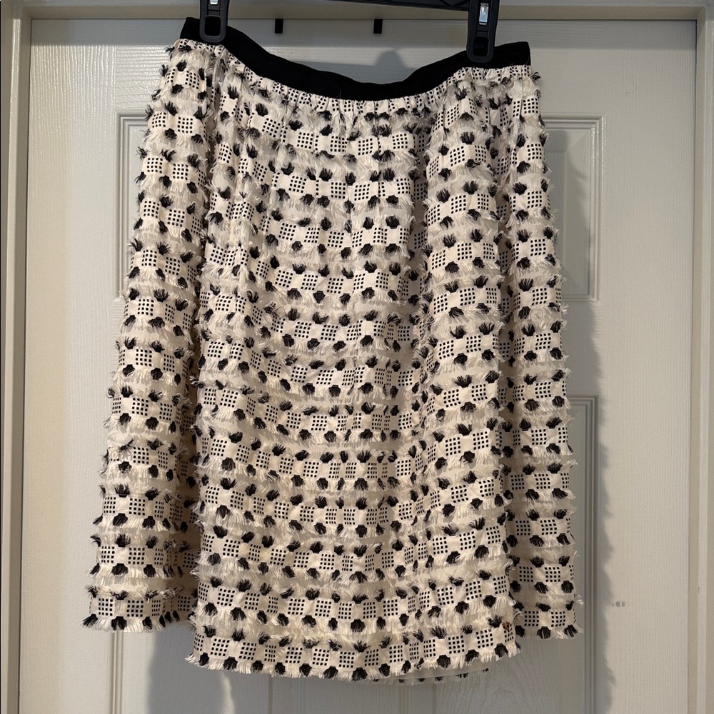 Cream/Black Textured A-Line Frilly Coquette Glam Edgy Bloke Autumn Girly Skirt 8